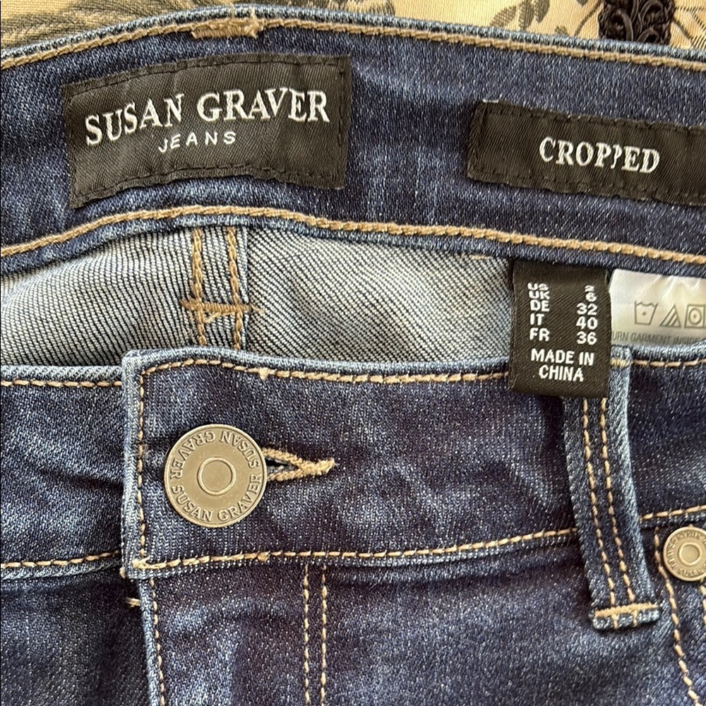 Susan Graver BOHO Regular High Stretch Denim Crop Jeans with Frayed Tulip Hem - Picture 8 of 12